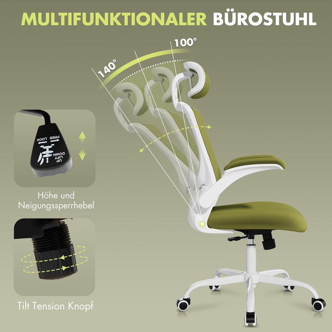 COLAMY Bürostuhl Mesh Computer Stuhl mit Verstellbarer Kopfstütze und Lendenwirbelstütze, Schreibtis
