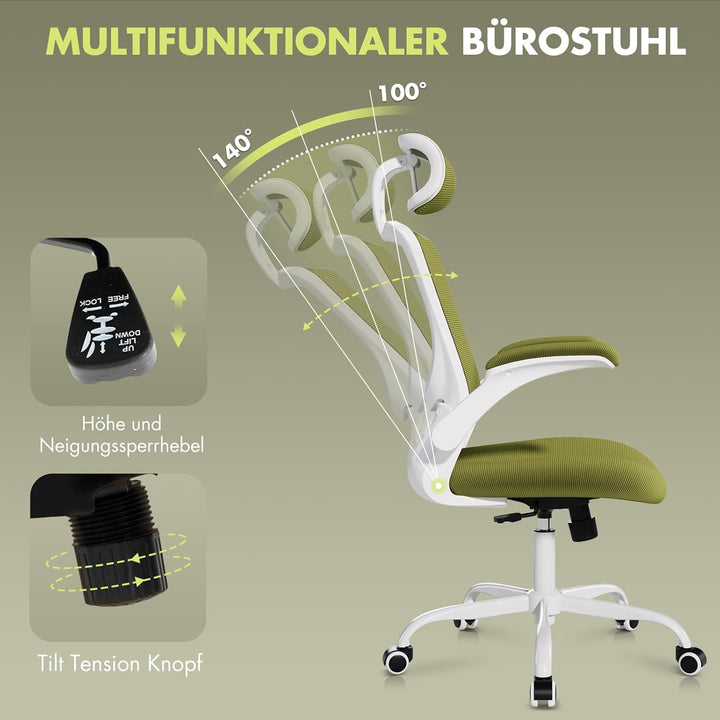 COLAMY Bürostuhl Mesh Computer Stuhl mit Verstellbarer Kopfstütze und Lendenwirbelstütze, Schreibtis