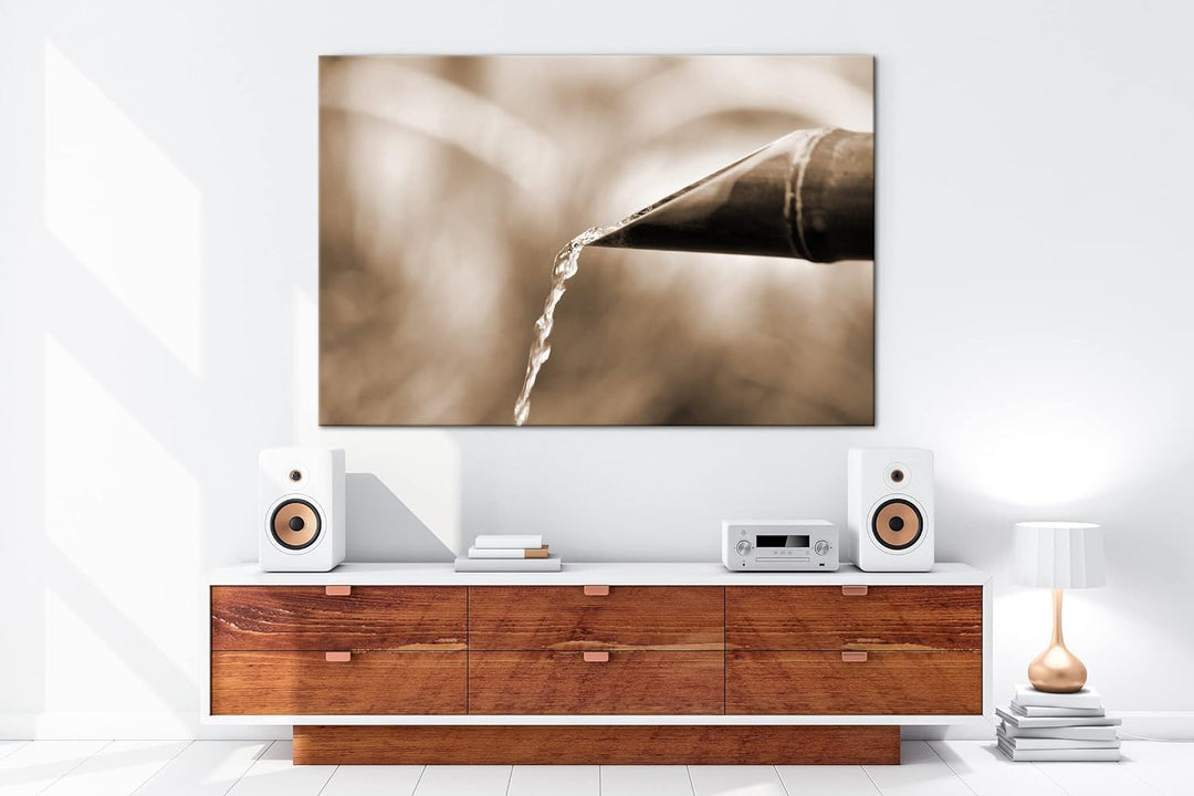 deyoli japanisches Wasserrohr aus Bambus Effekt: Sepia, Format: 80x60 als Leinwandbild, Motiv fertig