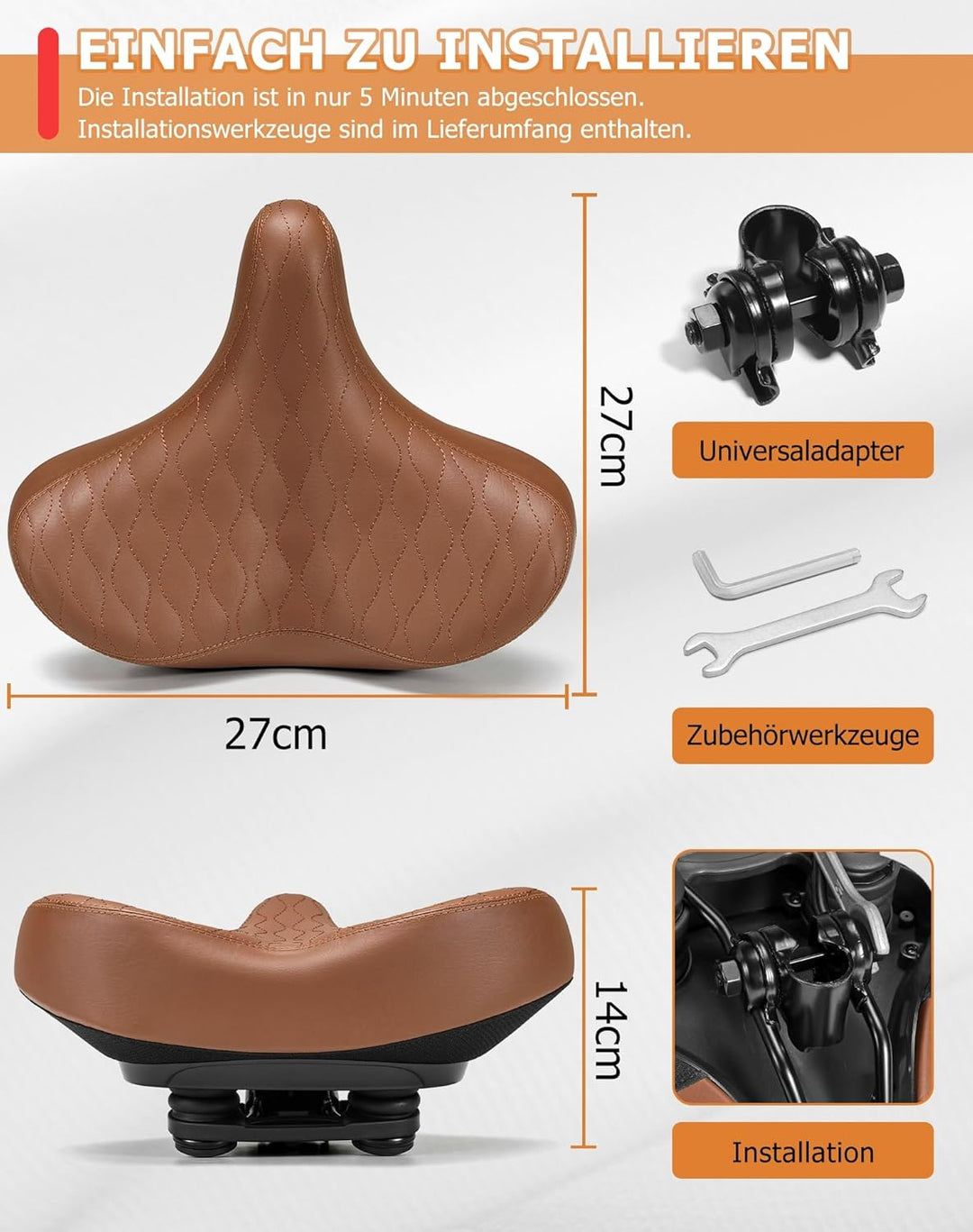 Übergrosser Fahrradsattel Herren & Damen, Bequem, Weich Memory Foam, Ergonomisch, Extra Breit Bequem