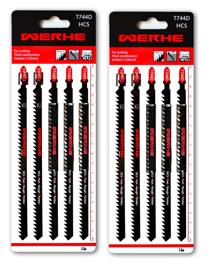 WERHE ® Profi – 10 x Holz Stichsägeblätt – C 180mm T744D Extra Lang – Schnelles Schneiden dicker Sch