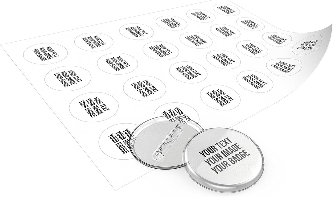 Buttons 30mm selber machen ohne Buttonmaschine (25 Stück) – Ansteckbuttons Set mit Nadel-Pins und A4