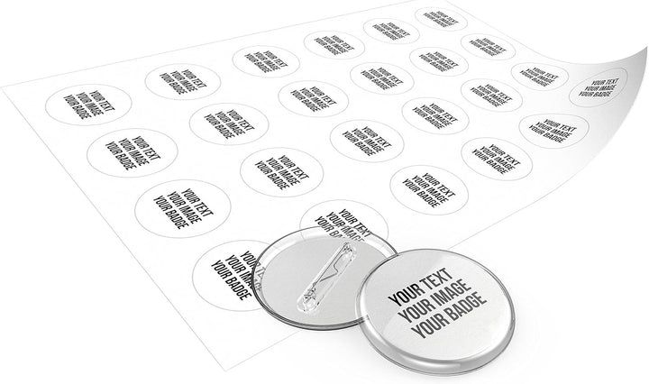 Buttons 30mm selber machen ohne Buttonmaschine (25 Stück) – Ansteckbuttons Set mit Nadel-Pins und A4