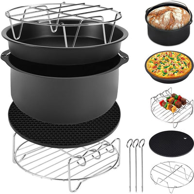 Monzana Heissluftfritteuse Zubehör 8tlg. Fritteuse Set inkl. Brotbackkorb 3,6L Pizzapfanne Silikonpf