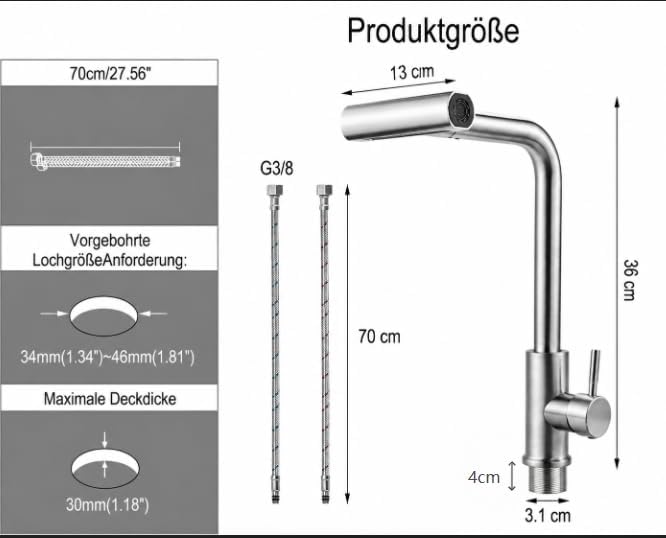 Cieex Wasserhahn Küche Ausziehbar, Hochdruck Küchenarmatur 360° Drehbar, Mischbatterie Spültischarma