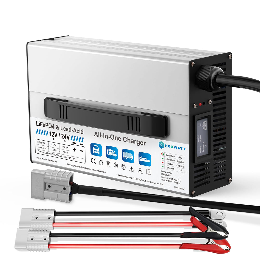 12V/24V LiFePO4 & AGM All in One Battery Charger Adjustable Current 6A-30A LiFePO4 14.6V 30A,29.2V 3