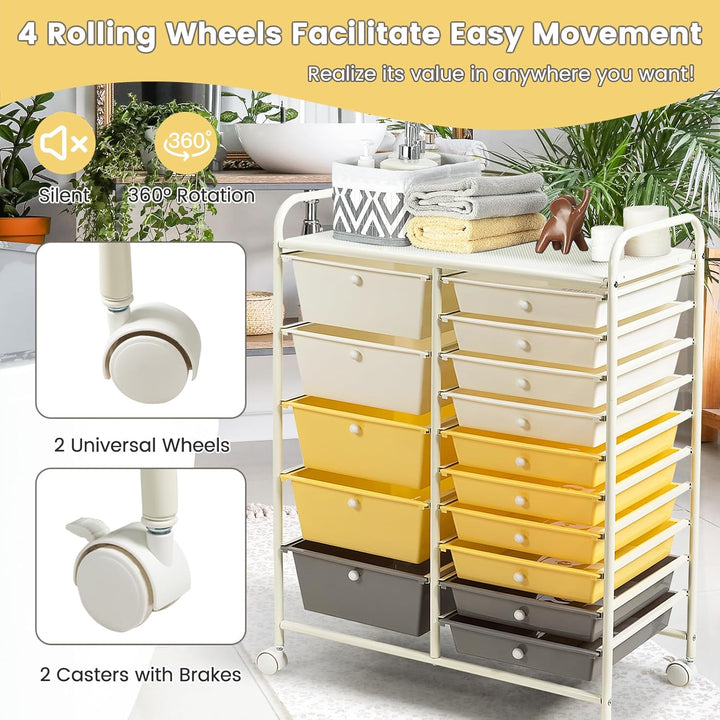 KOMFOTTEU Rollwagen mit 10/15 Schubladen stapelbar, Badrollwagen Rollcontainer mit Metallrahmen, All
