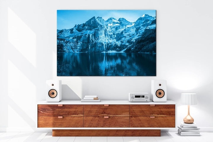 deyoli Bergsee Oeschinensee Schweiz Format 80x60 Effekt: Monocrome Blau als Leinwandbild, Motiv fert