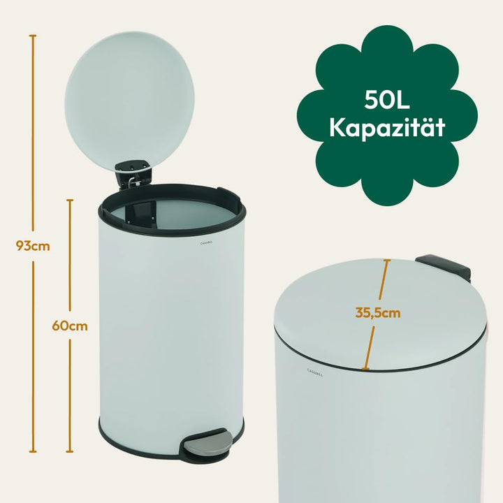 CASABEL runder Küchenabfalleimer 50L, Edelstahl, Mintgrün | Pedalöffnung, Soft-Close, fingerabdruckr