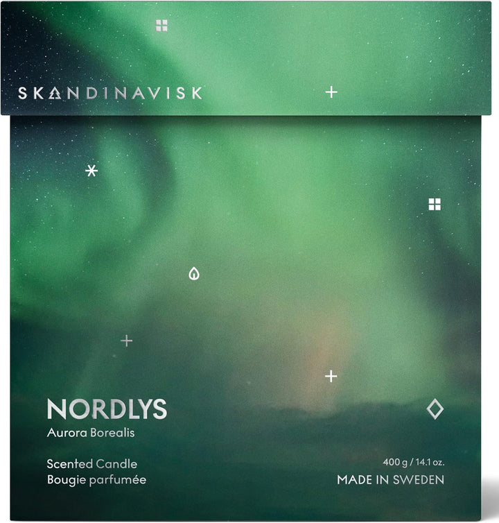 Skandinavisk NORDLYS 'Nordlichter' Duftkerze. Duftnoten: Arktische Intensität und sphärische Farben,