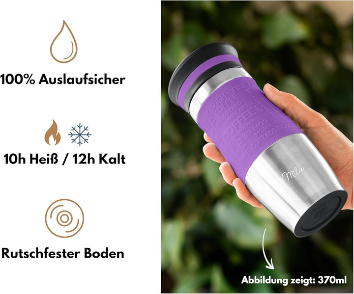 Milu Thermobecher 370ml 450ml Isolierbecher Kaffeebecher to go - 100% Auslaufsicher - Trinkbecher au
