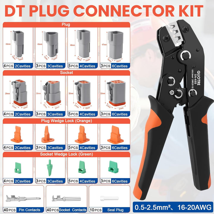151 Stück Deutsch Stecker kfz,2/3/4/6Pin Steckverbinder Wasserdicht,mit Crimpzange,Kabel Schnellverb