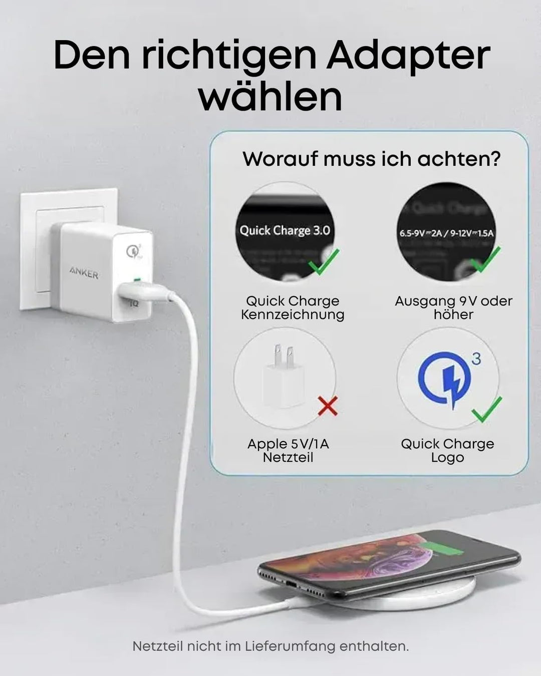 Anker 313 Kabelloses Ladepad Pad, Qi-Zertifiziert 10W Max für iPhone 15/15 Pro/15 Pro Max/14/13/12/1