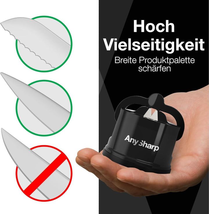 AnySharp Messerschärfer | Freihändige Sicherheit, PowerGrip Saugnapf | Sicheres Schärfen aller Küche