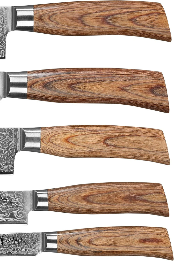 Wakoli EDIB Pro Damastmesser Set mit Gravur – Personalisiertes 5er Messerset, 20cm, 17cm, 16cm, 11cm