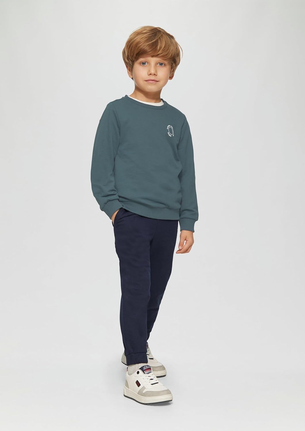 s.Oliver Unisex Sweatshirt mit Rippbündchen und kleinem Print-Detail, Schiefergrau