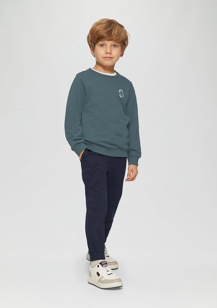 s.Oliver Unisex Sweatshirt mit Rippbündchen und kleinem Print-Detail, Schiefergrau