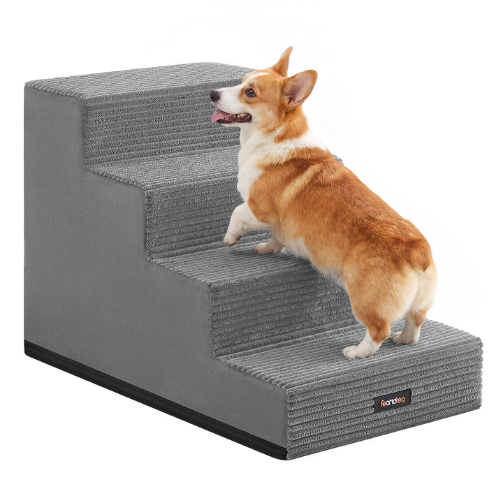 Feandrea Hundetreppe, 4 Stufen Katzentreppe aus Schaumstoff, Hunderampe für Kleine Hunde, 62 x 40 x