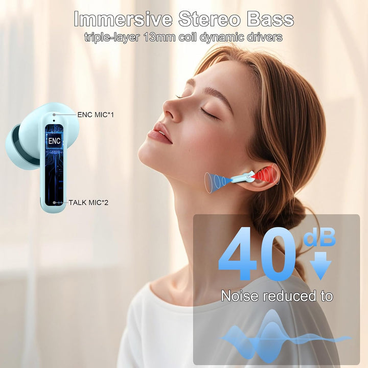 Bluetooth Kopfhörer, Kopfhörer Kabellos Bluetooth 5.4, 56 Std Spielzeit In Ear Kopfhörer mit 6 ENC N