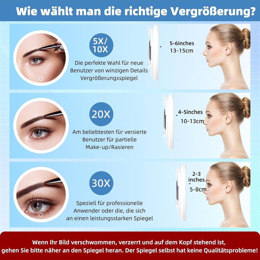 10fach Vergrösserungsspiegel mit Licht 10X, 15cm 3 Farbe Modi Dimmen beleuchteten vergrösserten Spie