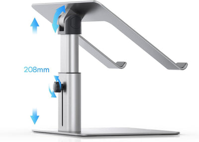 Baseus MacBook Metal Adjustable Laptop Stand, max 10 Kg Weight and 208 mm Height, Silver (LUJS000012