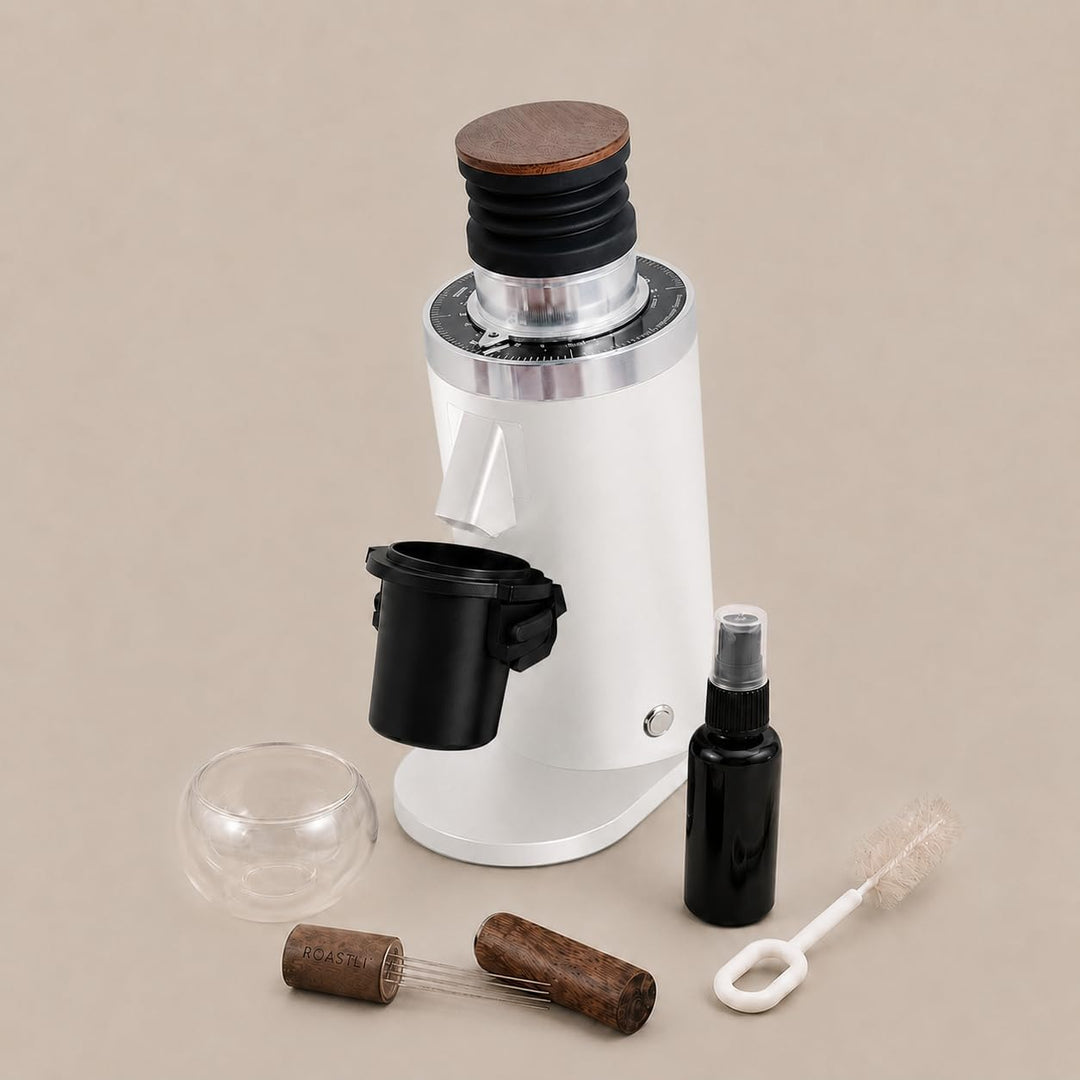 ROASTLY DF64 Kaffeemühle Gen 2 II V2.5, Berühmtes White Label, Elektrische Einzeldosis-Kaffeemühle,