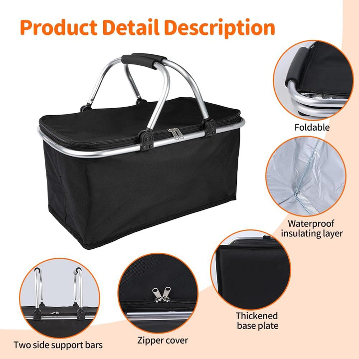 Einkaufskorb Kühltasche, 30L Kühlkorb Faltbar, Picknickkorb Gross, Leicht klappbar &amp; kompakt, Mit Gr