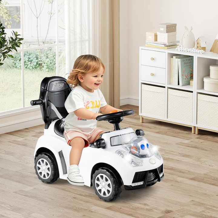 COSTWAY 3-in-1 Rutschauto mit Schiebestange, Rutschfahrzeug mit Hupe, Musik, Licht & Sicherheitsgurt