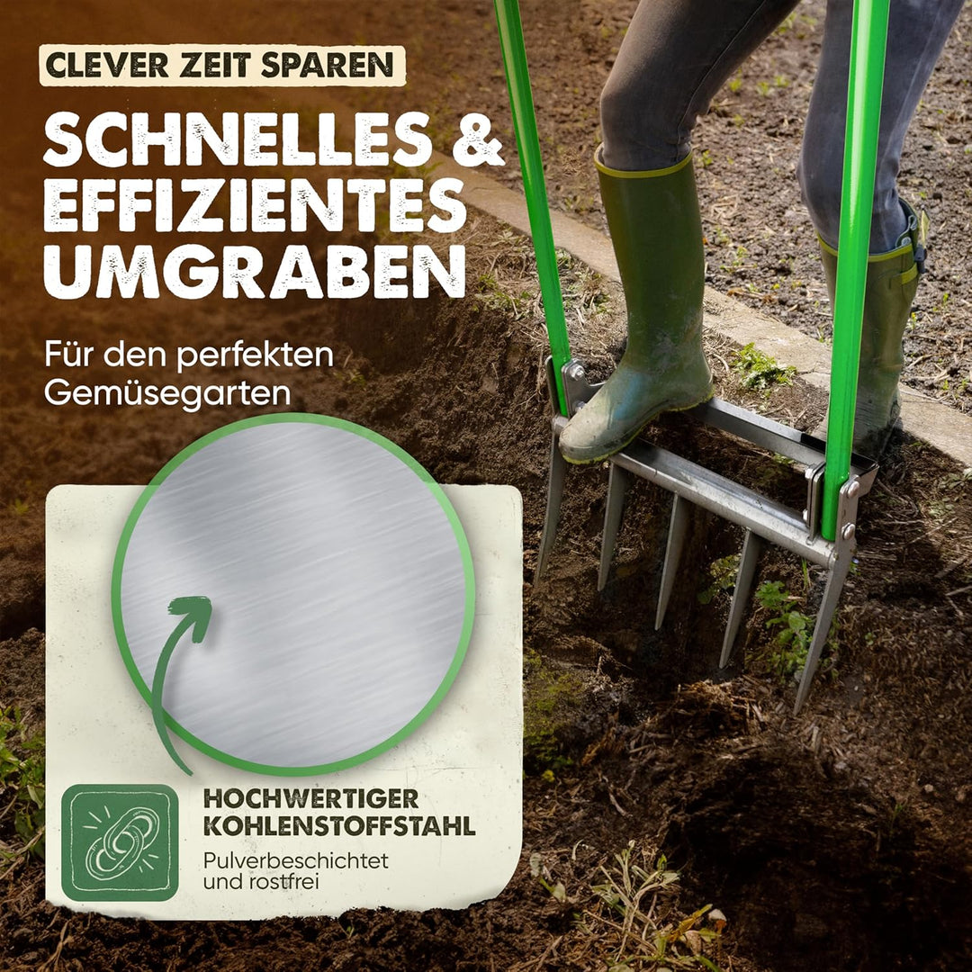 GARLINGO Grabegabel | 50cm Breite Broadfork | Mit Trittbügel für maximal Hebelwirkung | Gartengabel