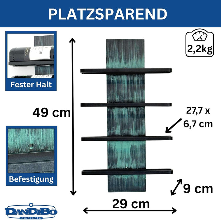 DanDiBo Weinregal Wand Metall Schwarz Modern 96695 Grün Flaschenregal Schmal Wandmontage Wine Rack W