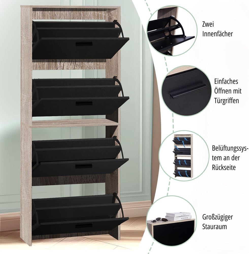 CASABEL Schuhschrank für 24 Paar – grosse Kapazität für den Eingangsbereich – L 60 x T 24 x H 150 cm