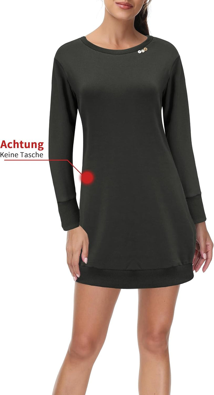 DOTIN Damen Sweatkleid Langarm Sweatshirt Pulloverkleid Herbst Hoodie Kleider Lässiges Jumper Tops S