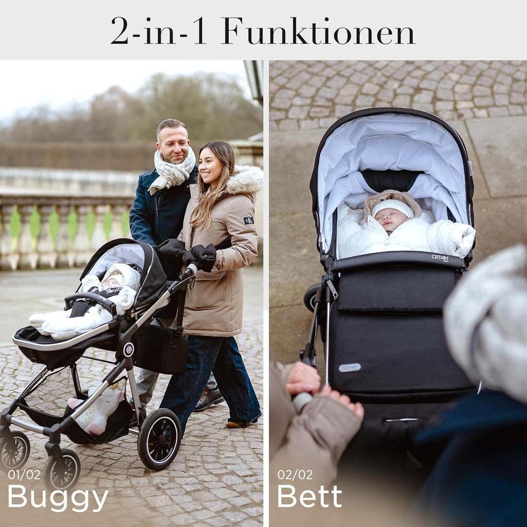 Kinderwagen 2 in 1 [Babywanne & Sportsitz] Buggy mit Aluminium-Gestell | Kinderbuggy Höhenverstellba