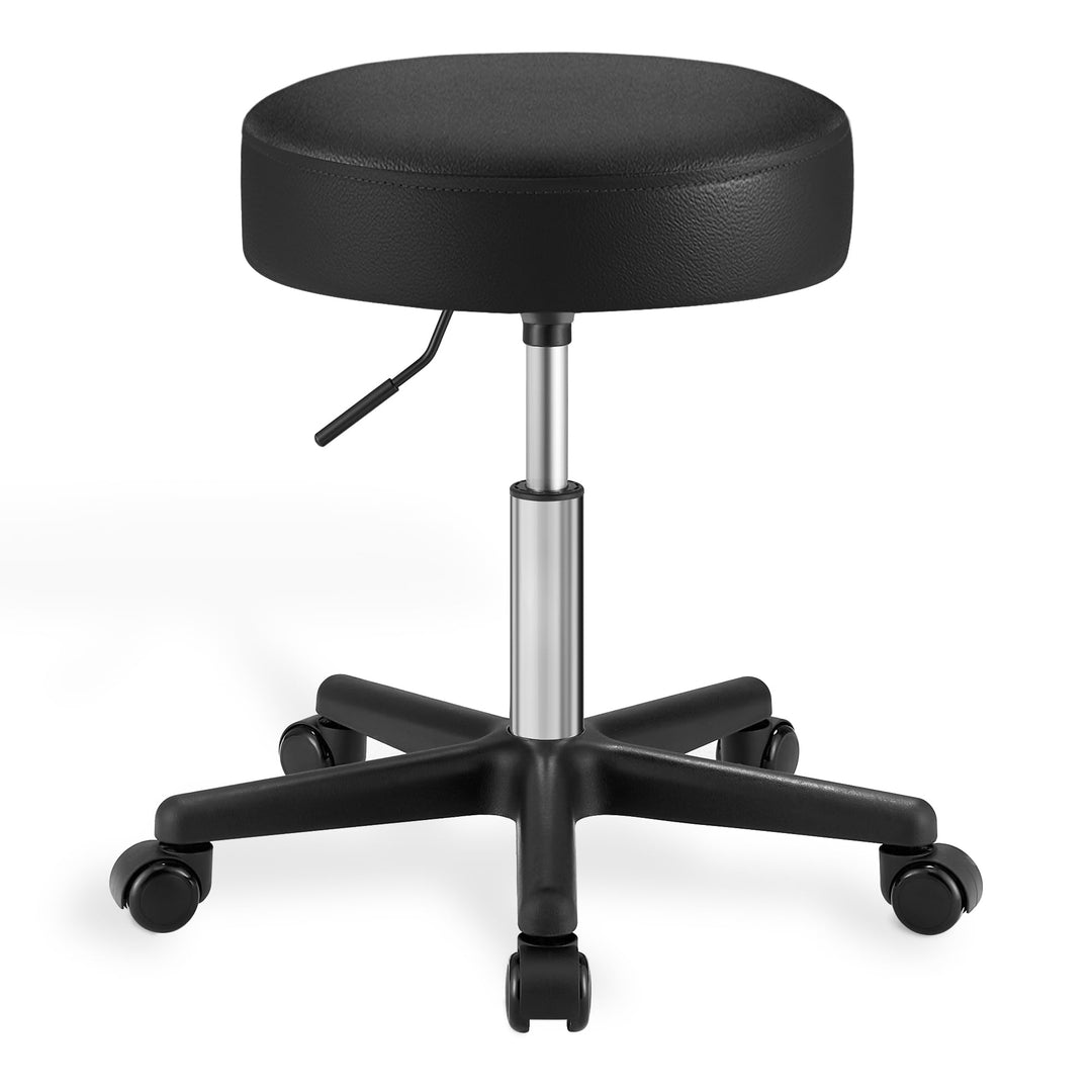 SONGMICS Drehhocker auf Rollen, höhenverstellbarer Rollhocker, 46-58 cm, mit Kunstleder bezogener Si