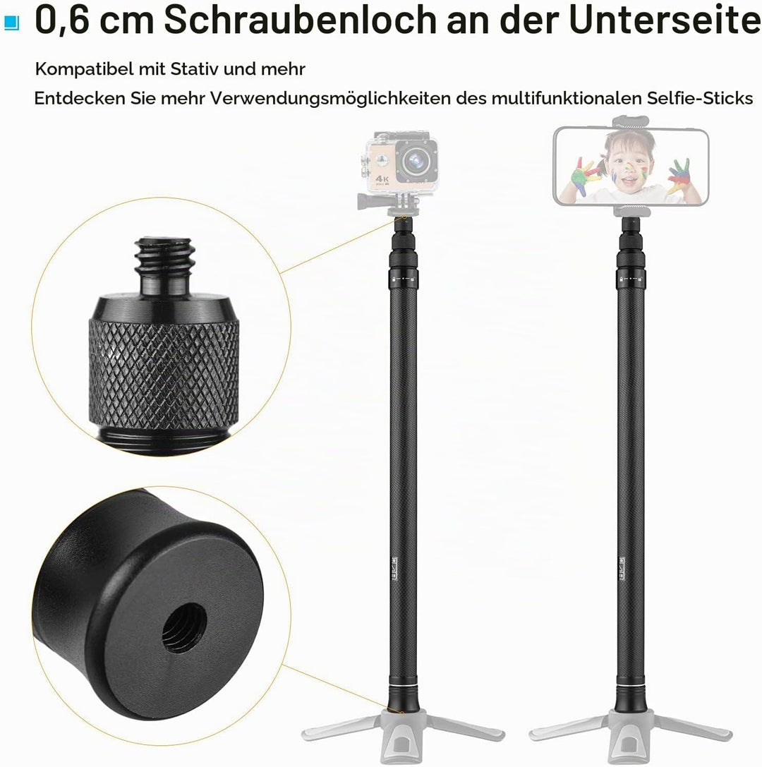 Andoer Einstellbare Verlängerungsstange, Kohlefaser Selfie Stick 1,5 m mit 1/4 Zoll Schraube für Ins