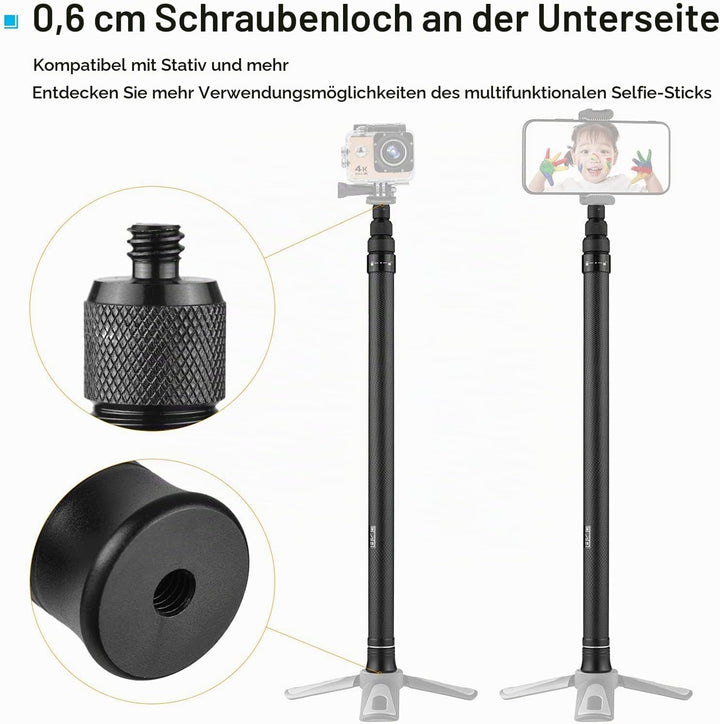 Andoer Einstellbare Verlängerungsstange, Kohlefaser Selfie Stick 1,5 m mit 1/4 Zoll Schraube für Ins