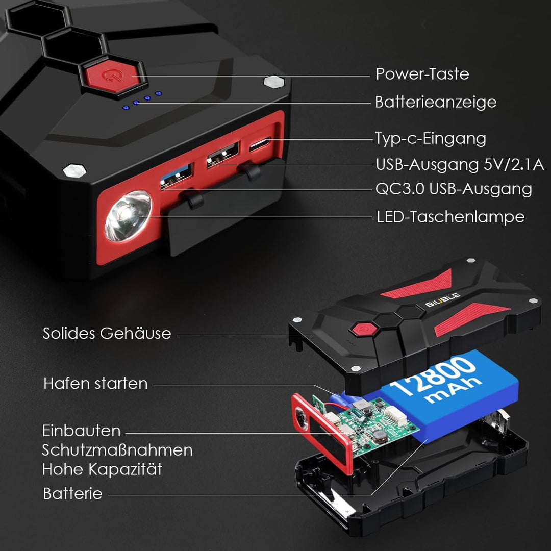 BIUBLE 3000A Starthilfe Powerbank 12V (Bis Zu 7,0L Benzin Oder 5,5L Diesel) Auto Starthilfe mit LED