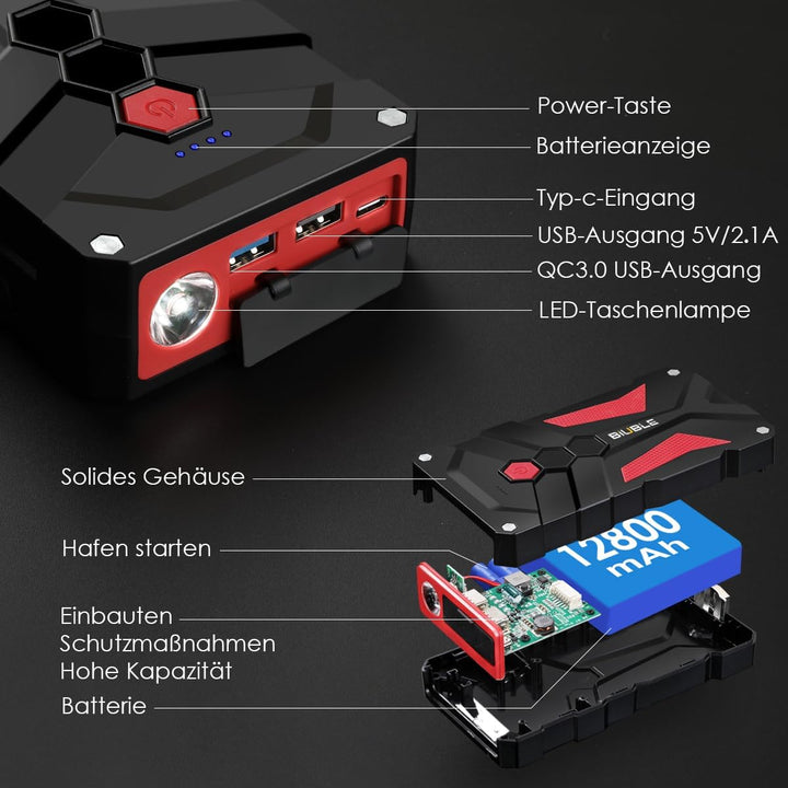 BIUBLE 3000A Starthilfe Powerbank 12V (Bis Zu 7,0L Benzin Oder 5,5L Diesel) Auto Starthilfe mit LED
