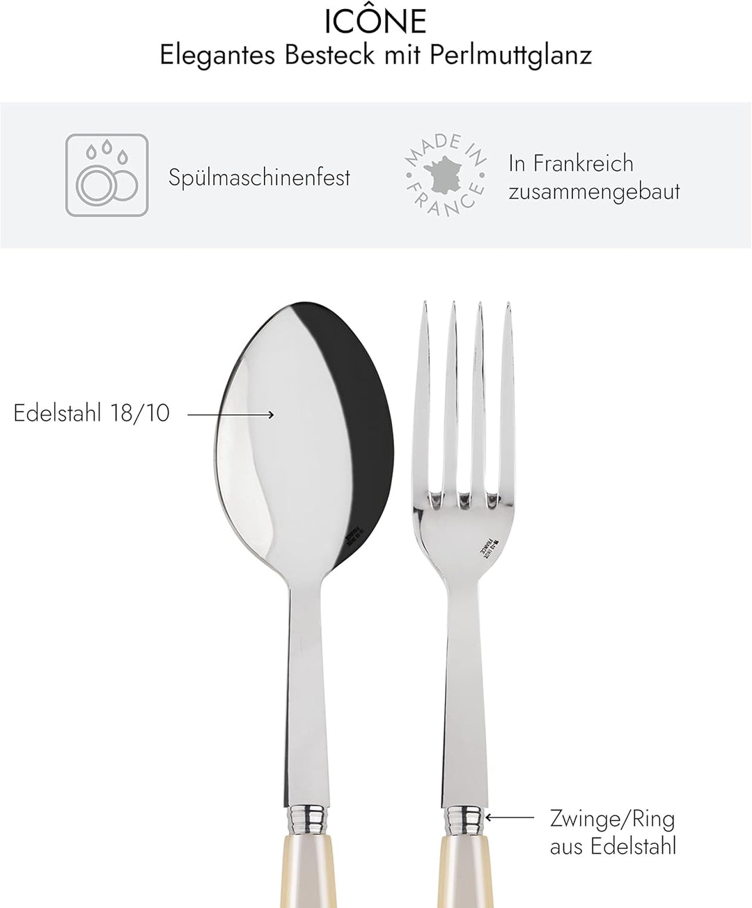 SABRE PARIS - Servierbesteck, 2-teilig - Icon - Grosse Gabel & Servierlöffel - Edelstahl & Acryl - S
