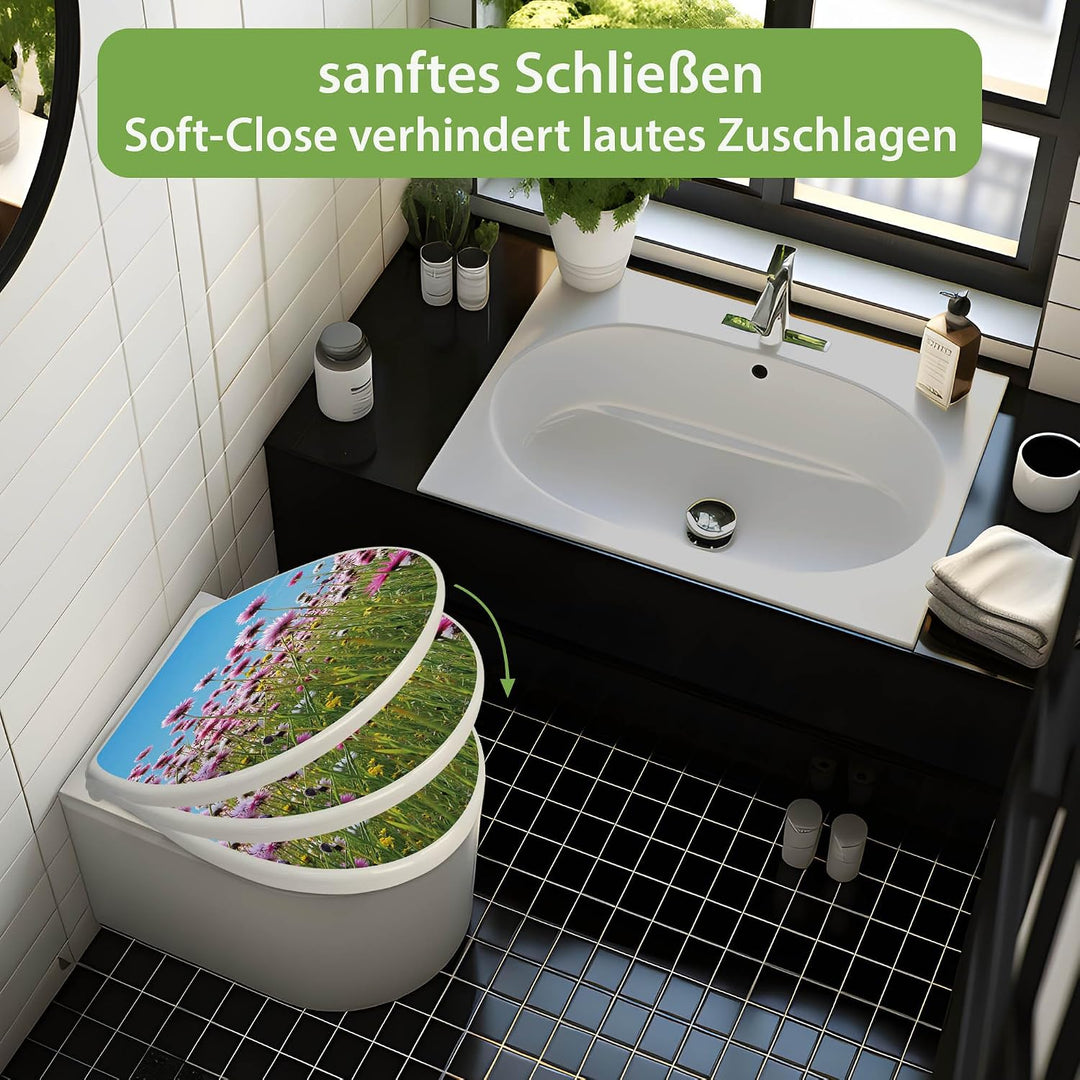 banjado Toilettendeckel mit Absenkautomatik 44,5x37cm - Soft Close Toilettensitz - WC Sitz mit Absen