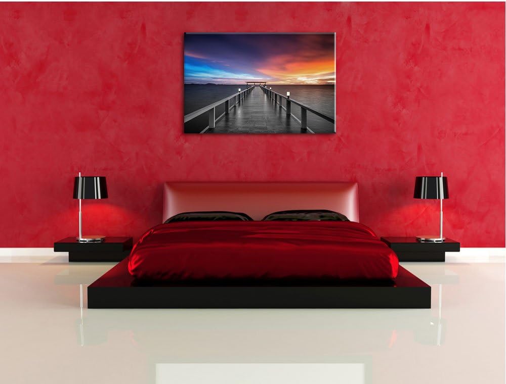 Pixxprint Moderner Holzsteg ins Meer als Leinwandbild/Grösse: 100x70 cm/Wandbild/Kunstdruck/fertig b