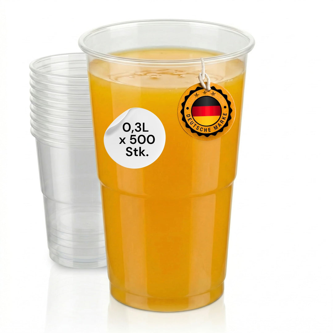 LogiPack GeRo Trinkbecher | Eichstrich 0,3l | Bierbecher Plastikbecher Einwegbecher aus Kunststoff P