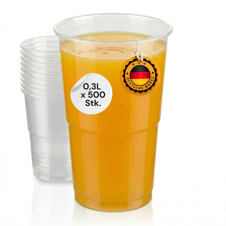 LogiPack GeRo Trinkbecher | Eichstrich 0,3l | Bierbecher Plastikbecher Einwegbecher aus Kunststoff P