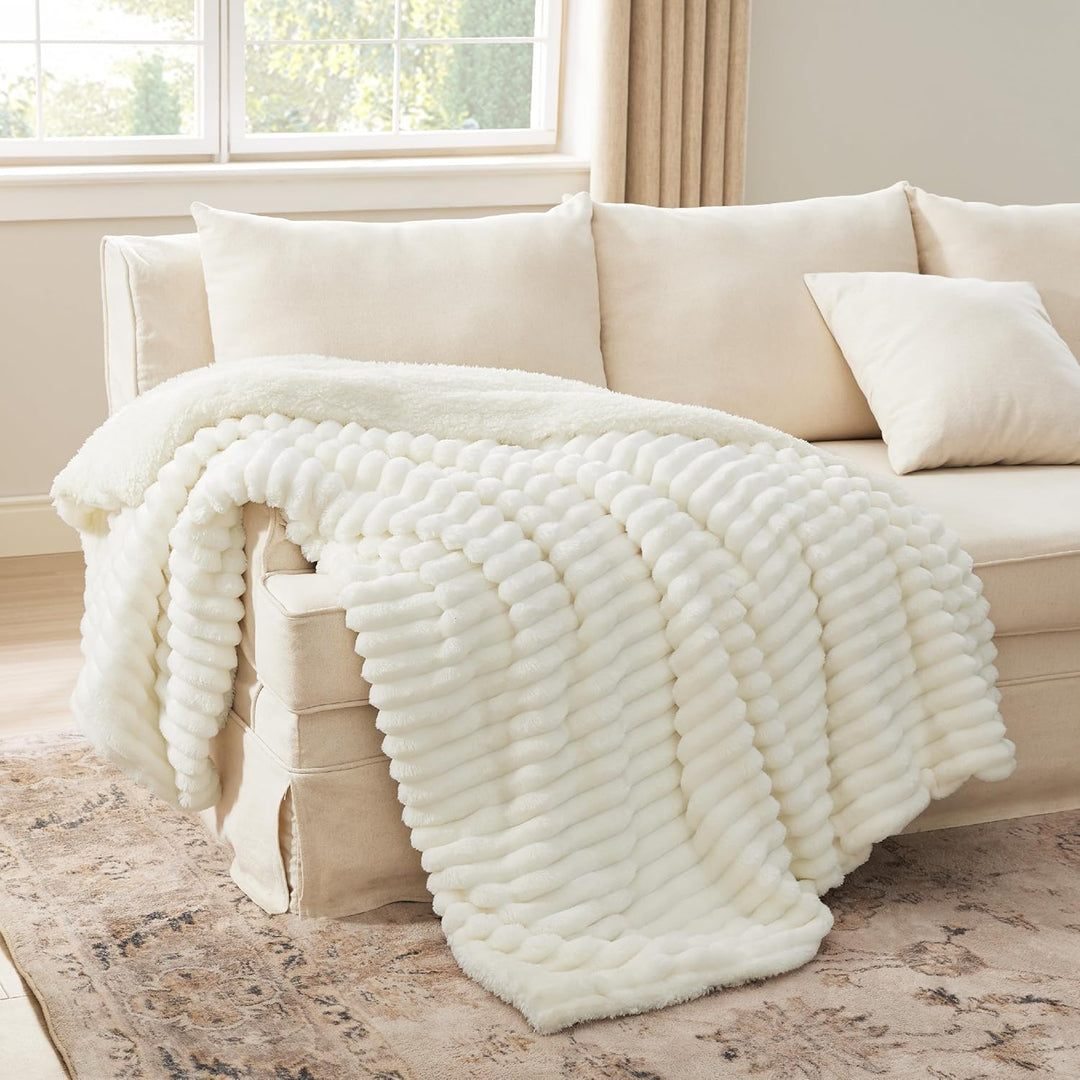 BEDSURE Sherpa Decke Weiss - Warme Dicke Kuscheldecke Flauschig, Sofadecke Couchdecke Winterdecke, W