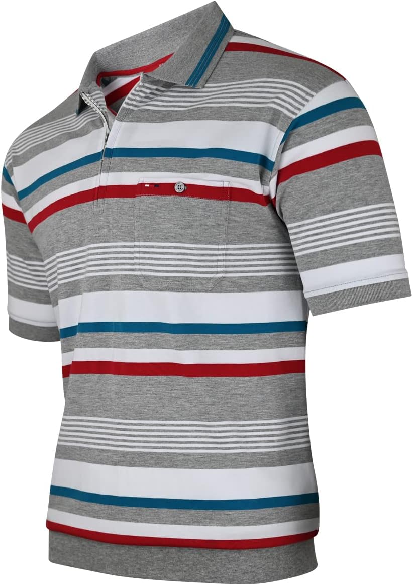 Soltice Herren Kurzarm Poloshirts Gestreifte Blousonshirts mit Brusttasche Baumwoll-Mix, Grösse M bi