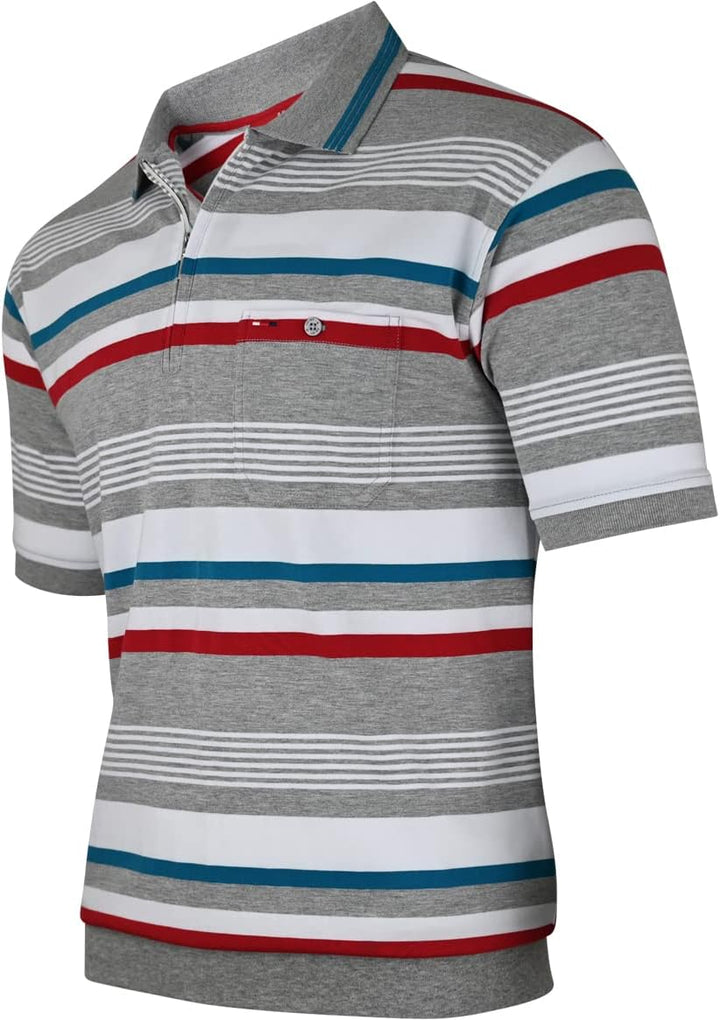 Soltice Herren Kurzarm Poloshirts Gestreifte Blousonshirts mit Brusttasche Baumwoll-Mix, Grösse M bi