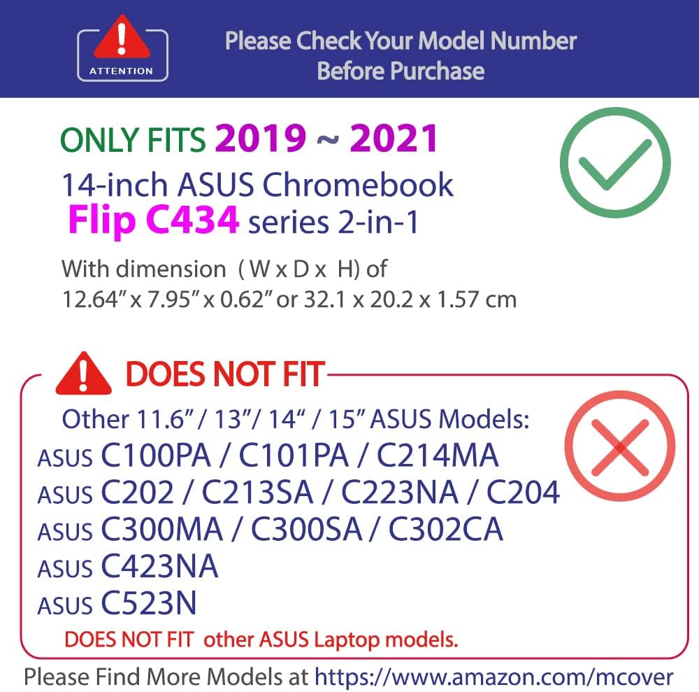 mCover Hülle nur kompatibel mit 2019 ~ 2021 14 Zoll ASUS Chromebook Flip C434 Serie 2-in-1 Laptop Co