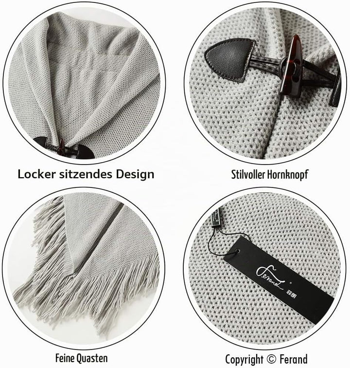Ferand Damen Poncho Locker sitzender Cape Schal mit offener Vorderseite für Herbst und Winter Grau,
