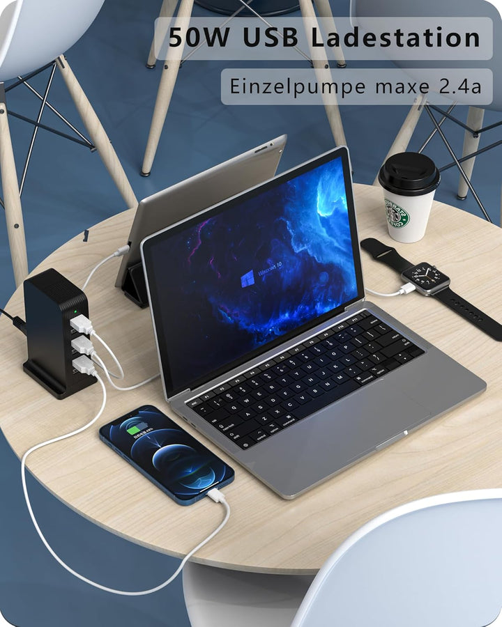 POANES 6 Port USB Ladestation 50W USB Ladegerät Mehrfach USB-C Handy Netzteil Mehrfachstecker Chargi