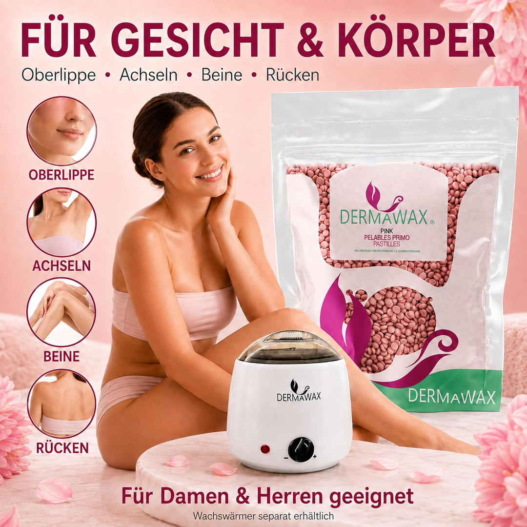 Dermawax 1 kg Pink Wachsperlen Heisswachs Waxing Perlen zur Haarentfernung Anwendung ohne Wachsstrei